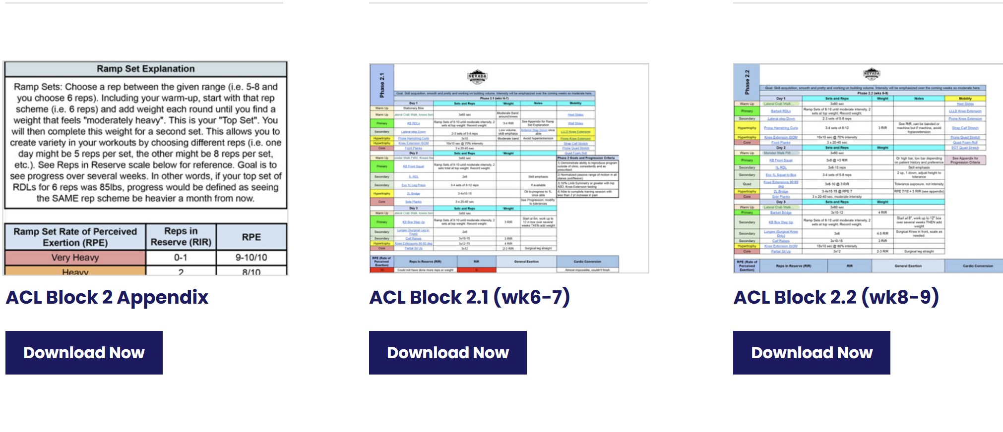 ACL Rehab Templates
